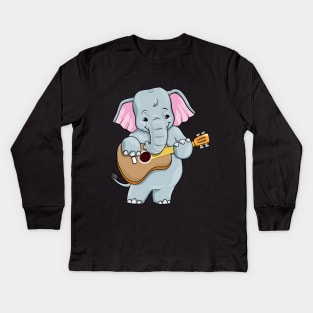 Cute elephant is playing the guitar Kids Long Sleeve T-Shirt